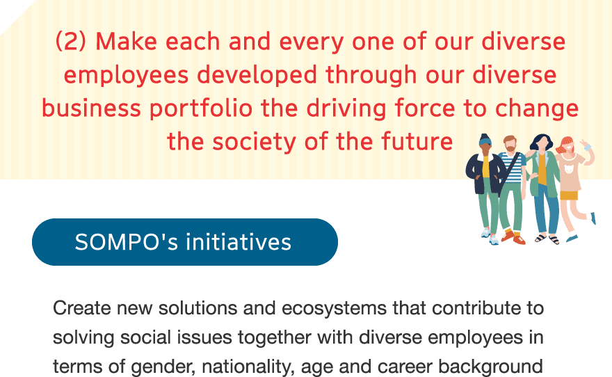 (2) Make each and every one of our diverse employees developed through our diverse business portfolio the driving force to change the society of the future